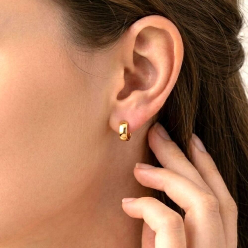 STAINLESS STEEL EARRINGS Hugging Hoops Gold Tone Jewelry BRAND NEW